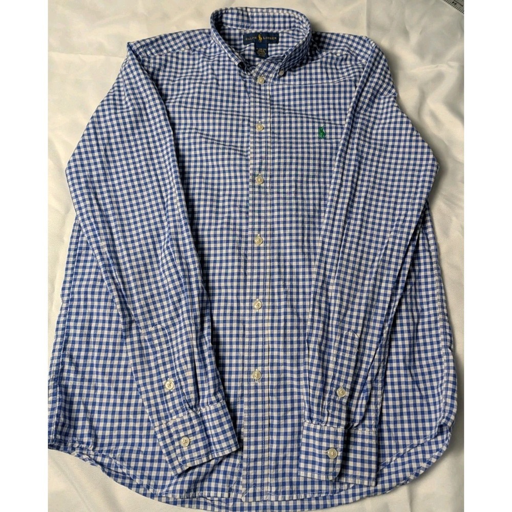 Polo Ralph Lauren Boys 18-20 Blue & White Gingham Button Up Shirt Long Sleeve